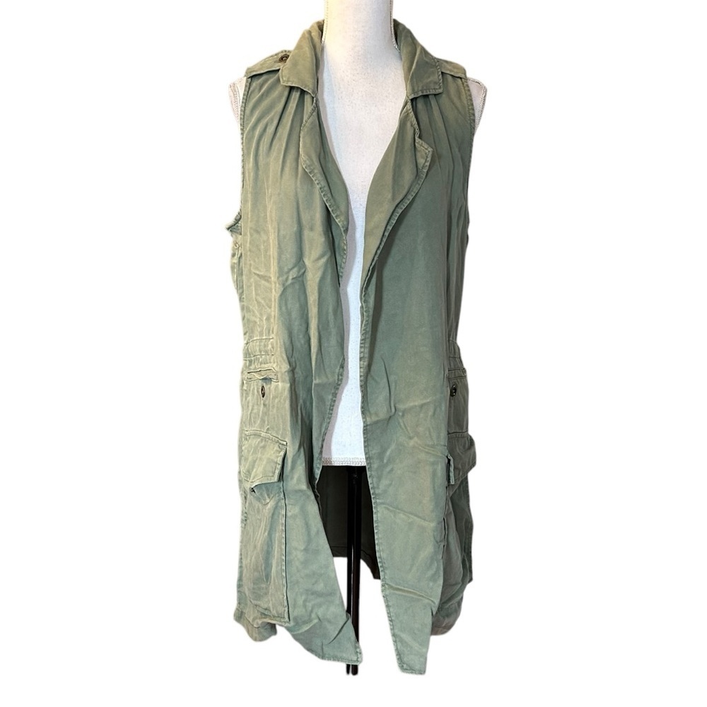 Max Jeans Sleeveless Open Front Long Line Vest Cardigan Jacket SZ Small‎ NEW